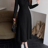 Romildi Ribbed Solid Sweater Dress, Casual V Neck Long Sleeve Midi Dress, Women's Clothing