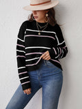 Romildi Striped Pattern Drop Shoulder Sweater, Casual Long Sleeve Knitted Top For Fall & Winter, Women's Clothing