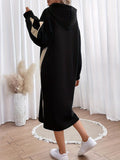 Romildi Striped Hooded Midi Dress, Elegant Long Sleeve Loose Dress, Women's Clothing