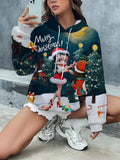 Women's Casual Christmas Cartoon Print Hooded Sweatshirt, Stylish Pullover Fashion Streetwear Hoodies