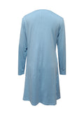 Romildi Tucked Solid Dress, Casual Crew Neck Long Sleeve Dress, Women's Clothing