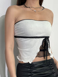 romildi Contrast Lace Mesh Tube Top, Y2K Backless Tube Top For Spring & Summer, Women's Clothing