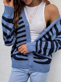 Romildi Striped Button Down Knit Cardigan, Casual V Neck Long Sleeve Sweater, Women's Clothing