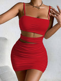 Y2K Solid Hollow Bodycon Cami Dress, Sexy Spaghetti Dress For Spring & Summer, Women's Clothing