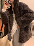 RomildiFaux Fur Open Front Coat, Casual Long Sleeve Winter Warm Outerwear, Women's Clothing