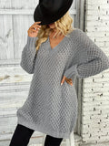 Romildi Solid Simple Knit Sweater, Casual V Neck Long Sleeve Solid Sweater, Women's Clothing