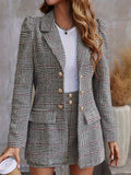 Romildi Elegant Two-piece Set, Double Breasted Blazer & Mini Skirt Outfits, Women's Clothing