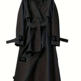 Romildi Double Breasted Trench Coat, Casual Lapel Long Sleeve Outerwear, Women's Clothing