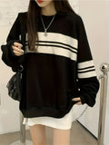 Romildi Striped Crew Neck Sweatshirt, Casual Long Sleeve Drop Shoulder Sweatshirt, Women's Clothing