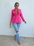 Romildi Solid Button Front Blazer, Elegant Long Sleeve Slim Outwear, Women's Clothing