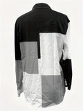 Romildi Romildi Color Block Patchwork Shirt, Casual Button Front Long Sleeve Shirt, Women's Clothing