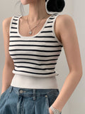 Romildi Striped Knitted Tank Top, Sleeveless Casual Sweater, Women's Clothing