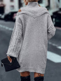 Cut Out High Neck Sweater Dress, Loose Casual Long Sleeve Solid Dress, Women's Clothing