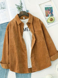 Romildi Solid Patched Pocket Simple Shirt, Vintage Button Front Shirt For Spring & Fall, Women's Clothing