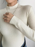 Romildi High Neck Rib Knit Sweater, Casual Solid Long Sleeve Sweater, Women's Clothing