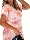 Romildi Women's Plus Size Tie Dye V-Neck T-Shirt - Comfortable and Stylish Short Sleeve Top