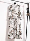 Romildi Floral Print Ankle Dress, Casual Crew Neck Long Sleeve Dress, Women's Clothing