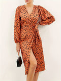 Romildi Allover Print Wrap Dress, Casual Long Sleeve V Neck Midi Dress, Women's Clothing