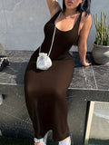 Romildi Solid Bodycon Dress, Sexy Sleeveless Maxi Party Club Dress, Women's Clothing