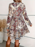 Floral Print V Neck Dress, Elegant Long Sleeve Dress For Spring & Fall, Women's Clothing