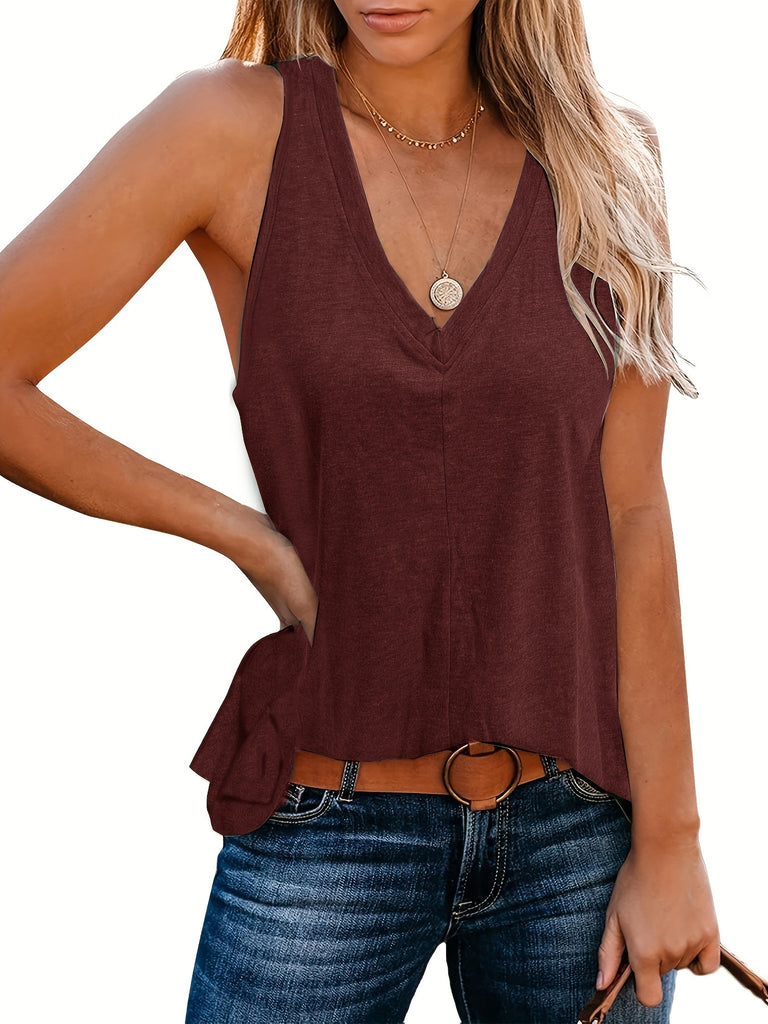 Romildi Romildi Solid V Neck Tank Top, Casual Sleeveless Tank Top For Summer, Women's Clothing