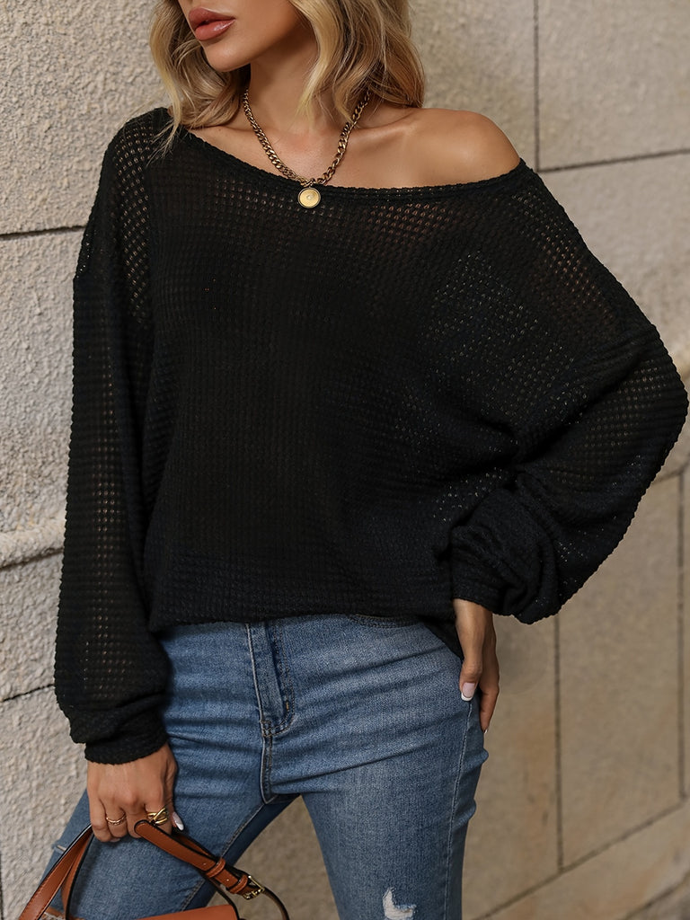 Romildi Oversized Cutout Crew Neck T-shirt, Casual Off Shoulder Loose Long Sleeve Fashion T-Shirts Tops, Women's Clothing
