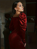 Romildi Ruched Sweetheart Neck Dress, Vintage Long Sleeve Bodycon Dress, Women's Clothing