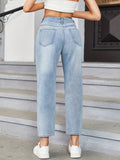 Romildi Light Blue Versatile Straight Jeans, Loose Fit Slash Pockets High Waist Denim Pants, Women's Denim Jeans & Clothing