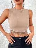 Fringe Hem Crop Tank Top, Sexy Sleeveless Tank Top For Summer, Women's Clothing