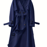 Romildi Double Breasted Trench Coat, Casual Lapel Long Sleeve Outerwear, Women's Clothing