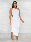 Romildi Ruched One Shoulder Dress, Sexy Sleeveless Bodycon Party Solid Dress, Women's Clothing