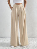 Romildi Solid High Waist Pants, Casual Wide Leg Pants, Women's Clothing