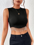 Fringe Hem Crop Tank Top, Sexy Sleeveless Tank Top For Summer, Women's Clothing