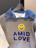 Romildi Smile Face & Letter Print Sweater Vest, Casual Sleeveless Vest For Fall & Winter, Women's Clothing