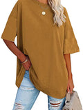 Romildi Drop Shoulder Half Sleeve T-Shirt, Loose Crew Neck Casual Top For Summer & Spring, Women's Clothing