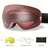 Unisex Adult Ski Goggles Set with Replacement Mirrored Lenses, Anti-Fog UV Protection, TPU Frame, Sponge Material, for Snowboarding, Skiing, Snowmobiling - Includes Bag, Frame, Lenses - Ideal for Outdoor Winter Sports Activities