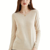 romildi  100% Cashmere Sweater, Casual Long Sleeve Crew Neck Sweater, Women's Clothing