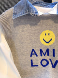 Romildi Smile Face & Letter Print Sweater Vest, Casual Sleeveless Vest For Fall & Winter, Women's Clothing