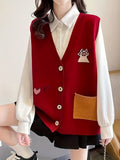Romildi Cartoon Pattern Button Front Sweater Veat, Elegant Sleeveless Vest, Women's Clothing