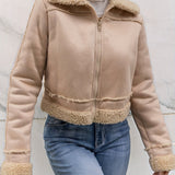 Romildi Fuzzy Trim Fall & Winter Coat, Casual Zip Up Long Sleeve Outerwear, Women's Clothing