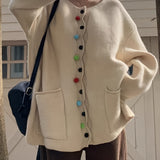 Romildi Button Front Knitted Cardigan, Casual Long Sleeve Cardigan With Pockets For Fall & Winter, Women's Clothing