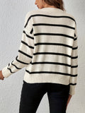 Romildi Striped V Neck Pullover Sweater, Casual Long Sleeve Sweater For Spring & Fall, Women's Clothing