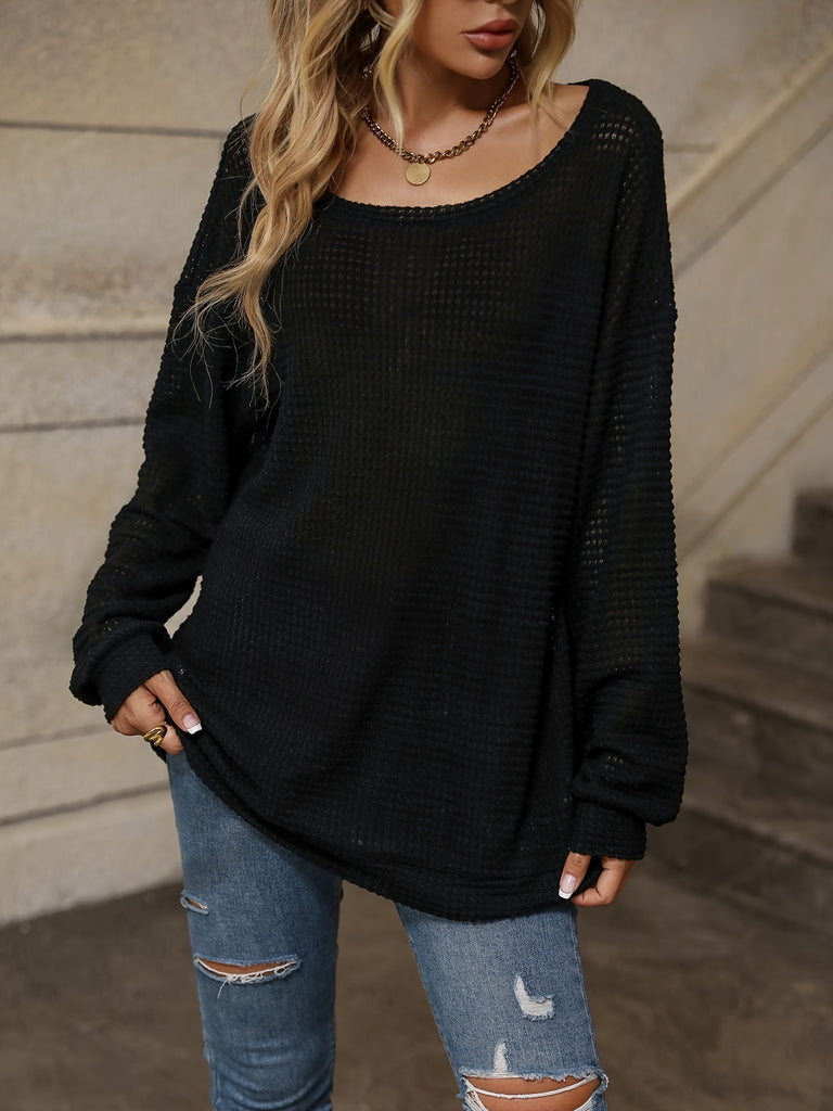 Romildi Oversized Cutout Crew Neck T-shirt, Casual Off Shoulder Loose Long Sleeve Fashion T-Shirts Tops, Women's Clothing