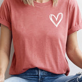 Romildi Heart Print Graphic T-Shirt, Short Sleeve Crew Neck Casual Top For Spring & Summer, Women's Clothing