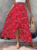 Romildi Romildi Dalmatian Print Ruffle Hem Skirt, Casual Skirt For Spring & Summer, Women's Clothing