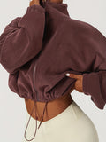 Romildi Women's Warm Fleece Crop Jacket With Zipper And Drawstring - Perfect For Casual Sports And Outdoor Activities