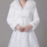 Romildi White Faux Fur Shawl Plush Collar Wrap Elegant Long Sleeve Bride Cape Decorative Windproof Warm Cardigan For Women