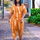 Romildi Women's Plus Size Boho Jumpsuit with Tie Dye V-Neck and Short Sleeves - Stylish and Comfortable