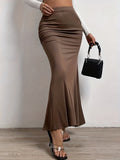 Romildi High Waist Mermaid Hem Skirts, Elegant Slim Ruched Maxi Skirts, Women's Clothing