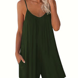 Romildi Solid Cami Romper, Loose Casual Jumpsuit For Summer & Spring, Women's Clothing